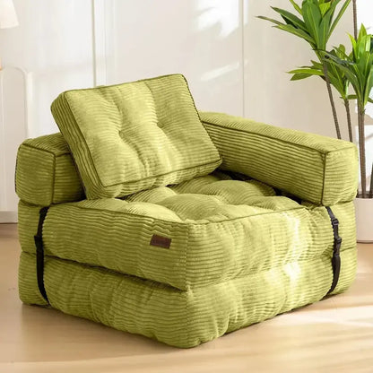 L-Shaped Folding Sofa Bed  Convertible Living Room Lounger with Armrests & Pillows