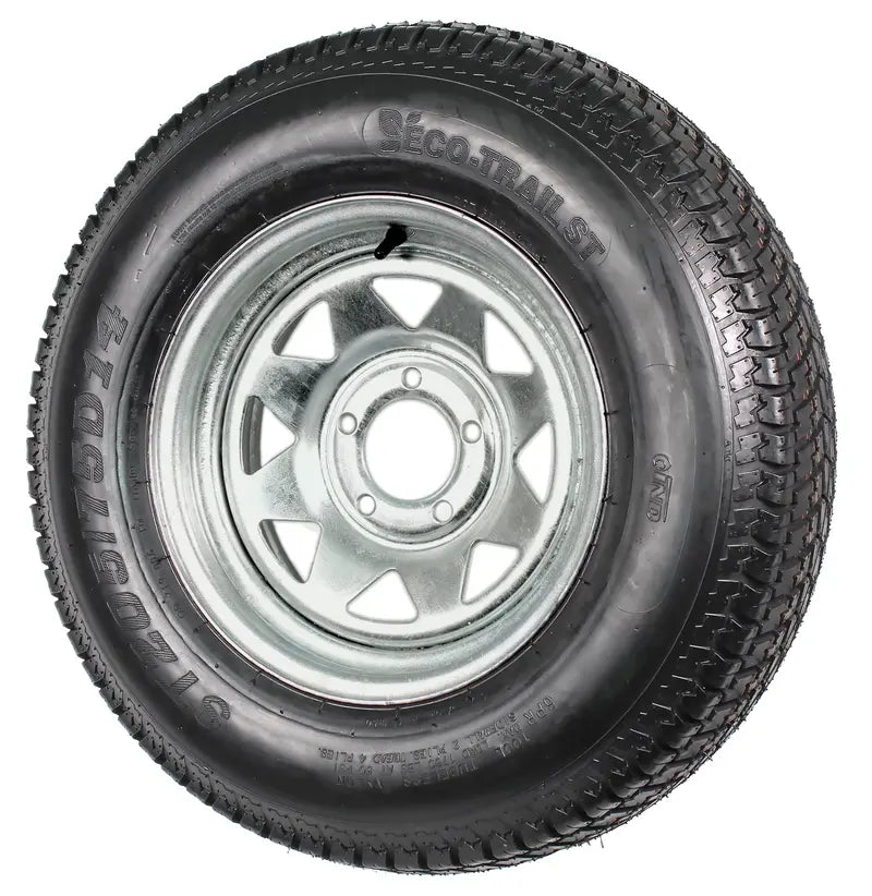 2-Pk Trailer Tire On Rim ST205/75D14 2057514 F78-14 5 Lug Spoke Wheel Galvanized