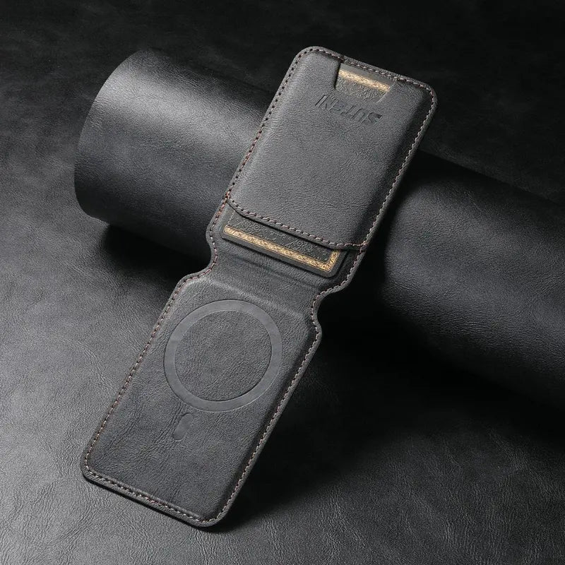Luxury Brown Leather Magnetic Card Holder Wallet for iPhone