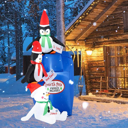 6-Foot Inflatable Christmas Display: Light-Up Santa Mailbox with Penguin and Snowman Scene
