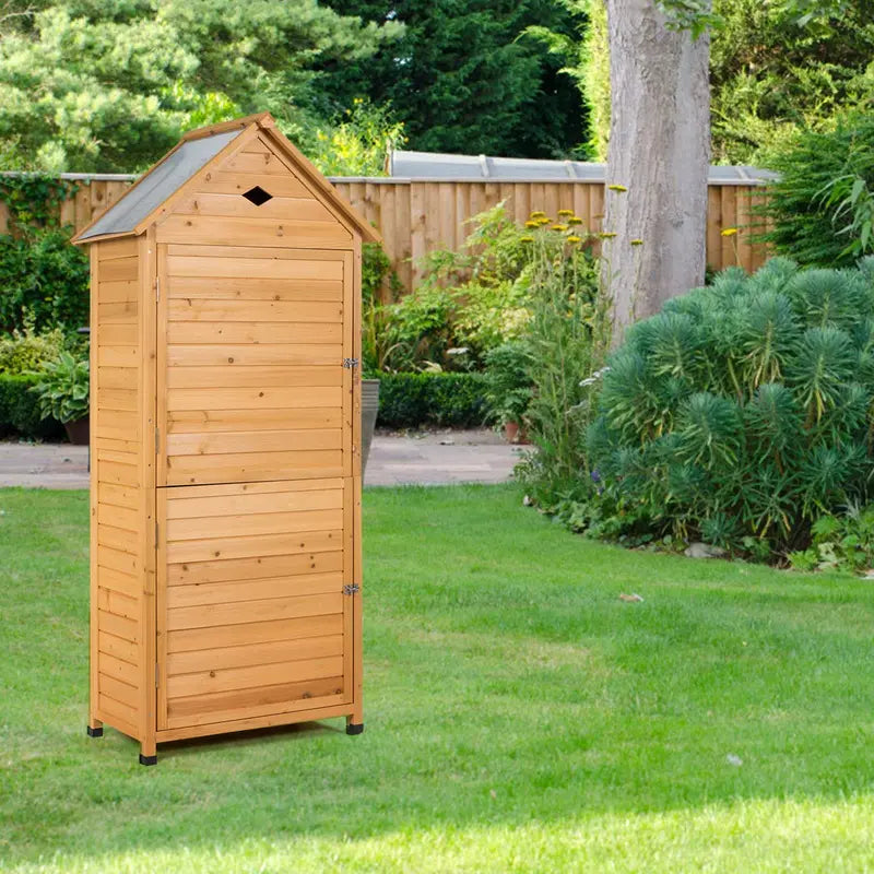 Lockable Wooden Garden Storage Shed  Fir Wood Outdoor Tool Cabinet for Yard or Patio