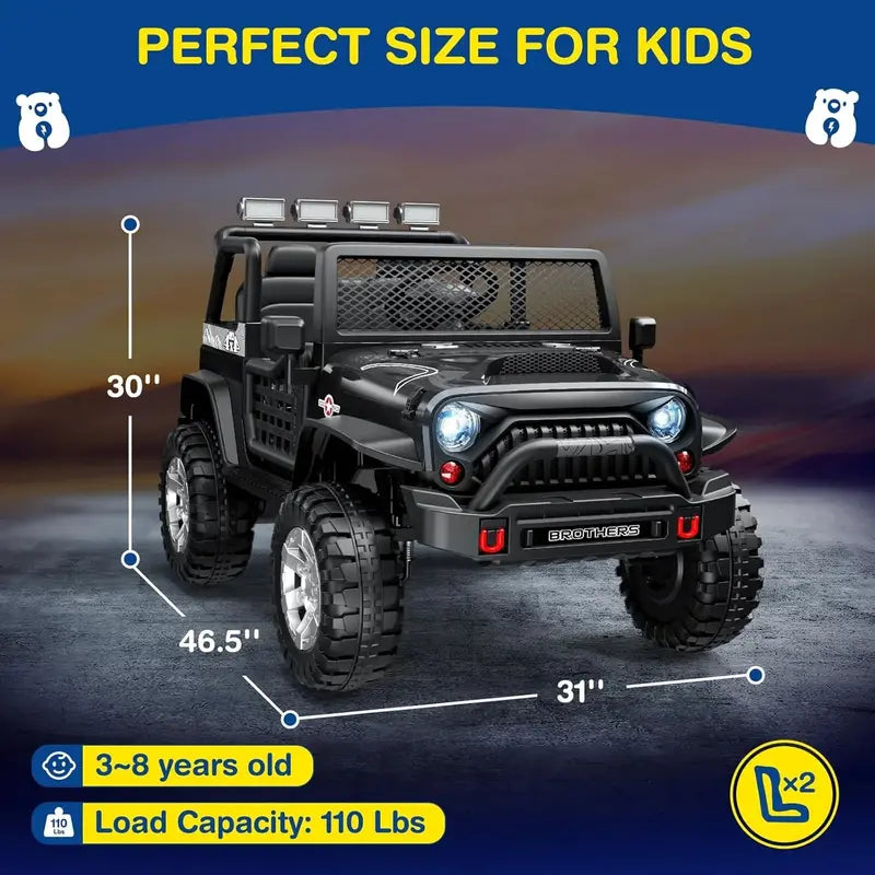 L8 2-Seater 12V Kids Ride-On Car — Remote Control, 4-Wheel Suspension, Bluetooth Audio, 3-Speed Settings, LED Lighting, Gift-Ready