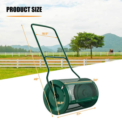 27-Inch Heavy-Duty Compost & Peat Moss Spreader with Metal Mesh Roller
