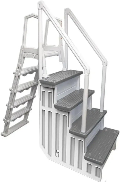 Non-Slip Above-Ground Pool Steps  Gray Aluminum Entry Ladder for Patios (122137 cm Height), 300 lb Capacity