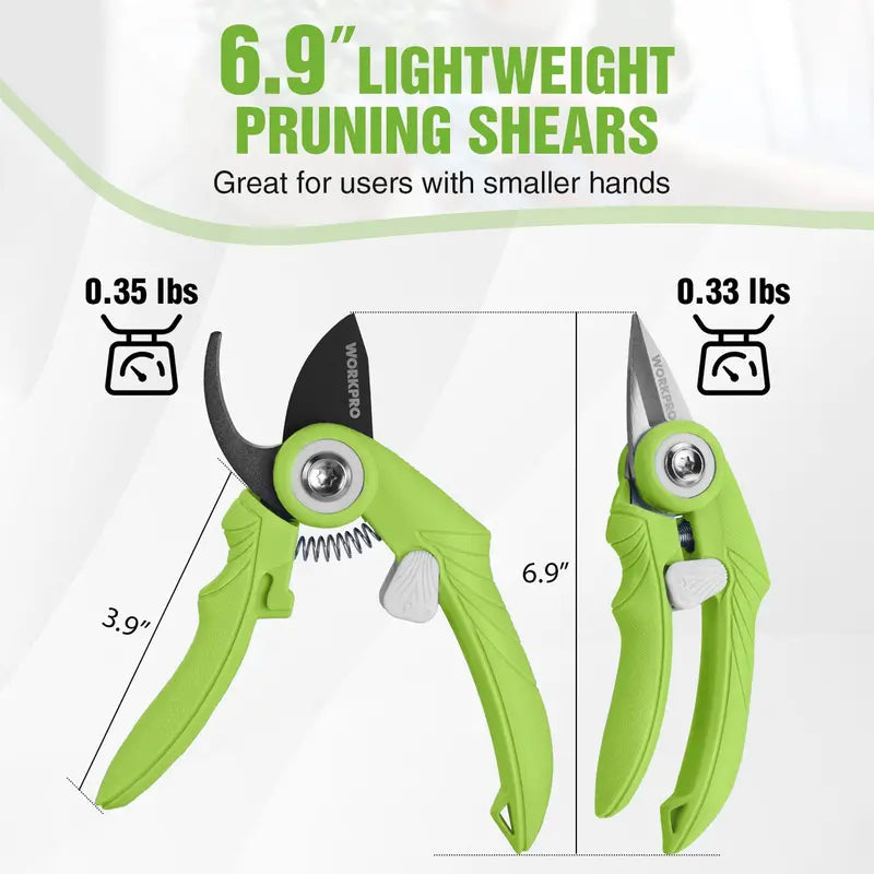 WORKPRO 2-Piece Garden Pruning Shears Set  6.9-Inch Bypass & Straight Clippers for Precision Trimming