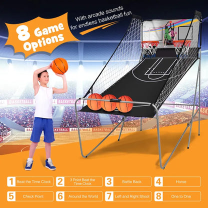 Dual-Player Basketball Arcade Cabinet  Foldable Home Game Machine with Score Tracking