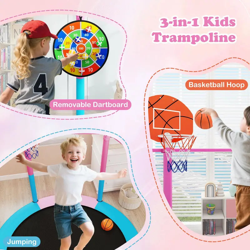 60-Inch Toddler Trampoline  Safe Recreational Bouncer with Basketball Hoop for Ages 36