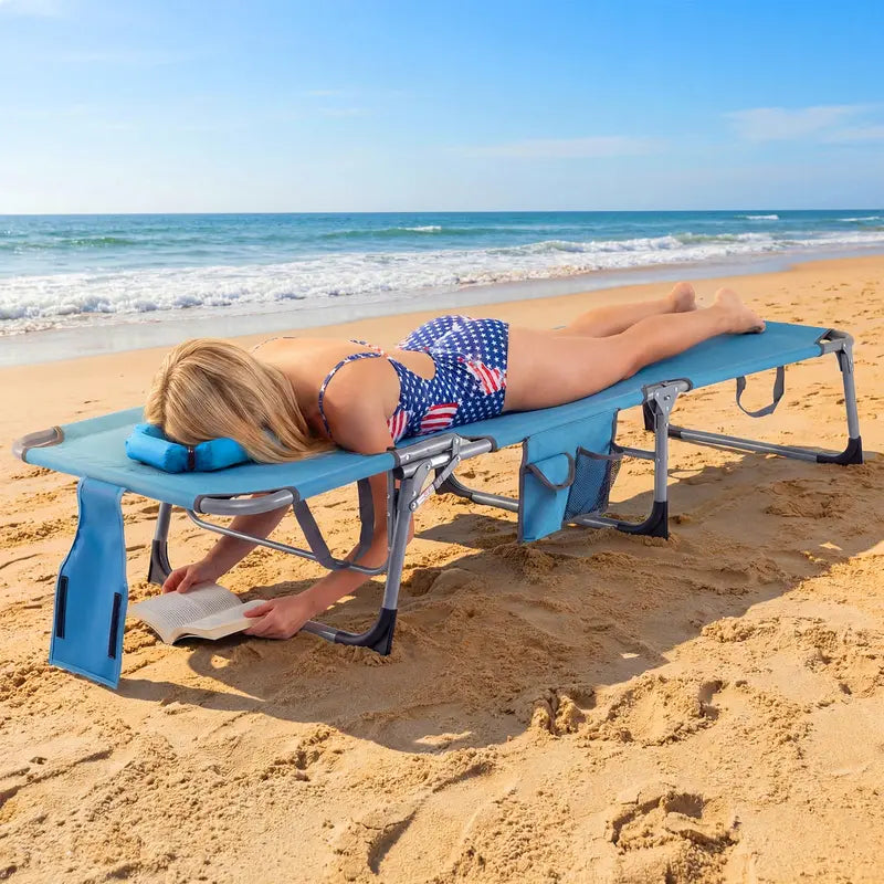 Adjustable Beach Lounge Chair  Folding Sun Lounger with 4-Position Reclining Backrest