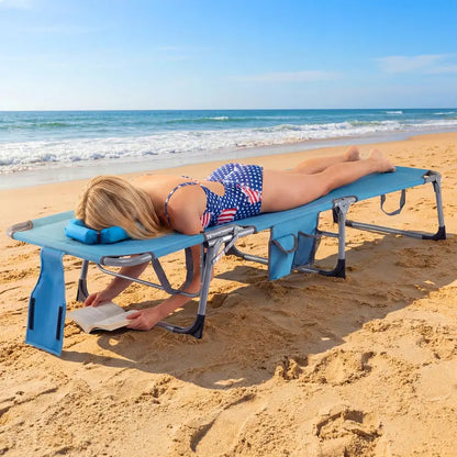 Adjustable Beach Lounge Chair  Folding Sun Lounger with 4-Position Reclining Backrest