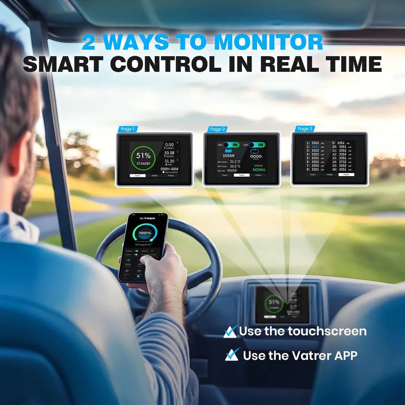 48V 105Ah Lithium Iron Phosphate Battery  Smart BMS, Touchscreen Monitor & Bluetooth APP Control