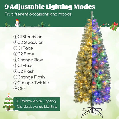 6.5-Foot Blue Slim Pencil Christmas Tree  Pre-Lit with 200 Warm White & Multicolor LEDs, 9 Modes, 556 Branch Tips