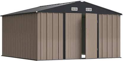 Greesum 6x4ft Lockable Patio Storage Shed  Galvanized Steel Garden Utility Shed
