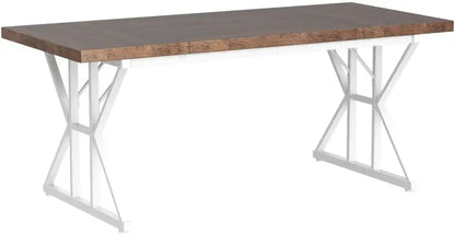 70.8-Inch Rustic Rectangular Farmhouse Dining Table for 6 — Solid Wood Top with Heavy-Duty Metal Legs
