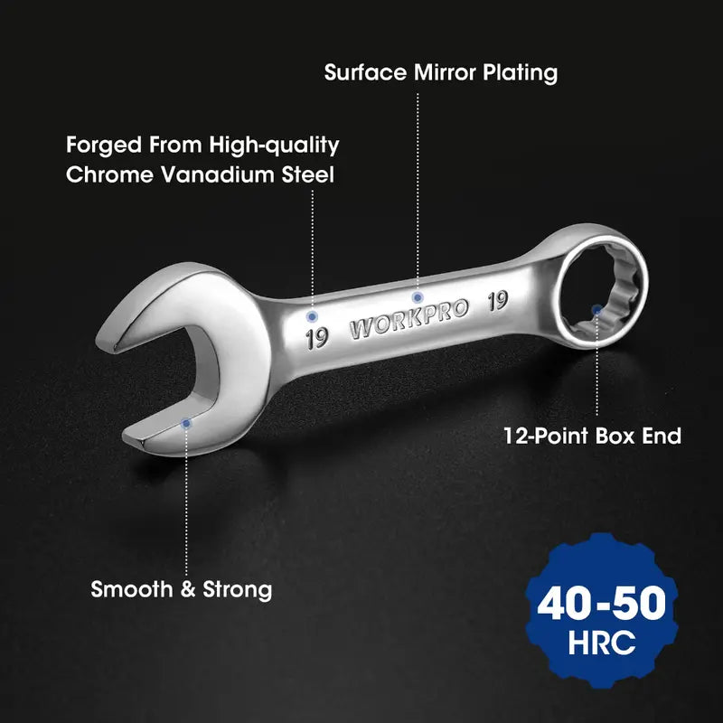 WORKPRO 12-Piece Stubby Combination Wrench Set for Tight Spaces