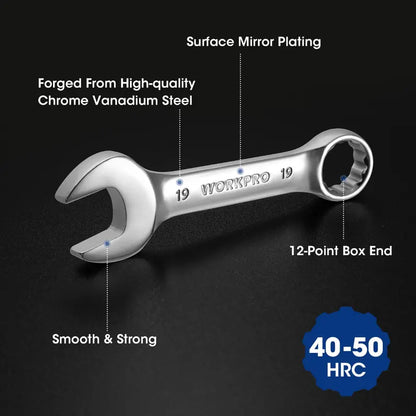 WORKPRO 12-Piece Stubby Combination Wrench Set for Tight Spaces