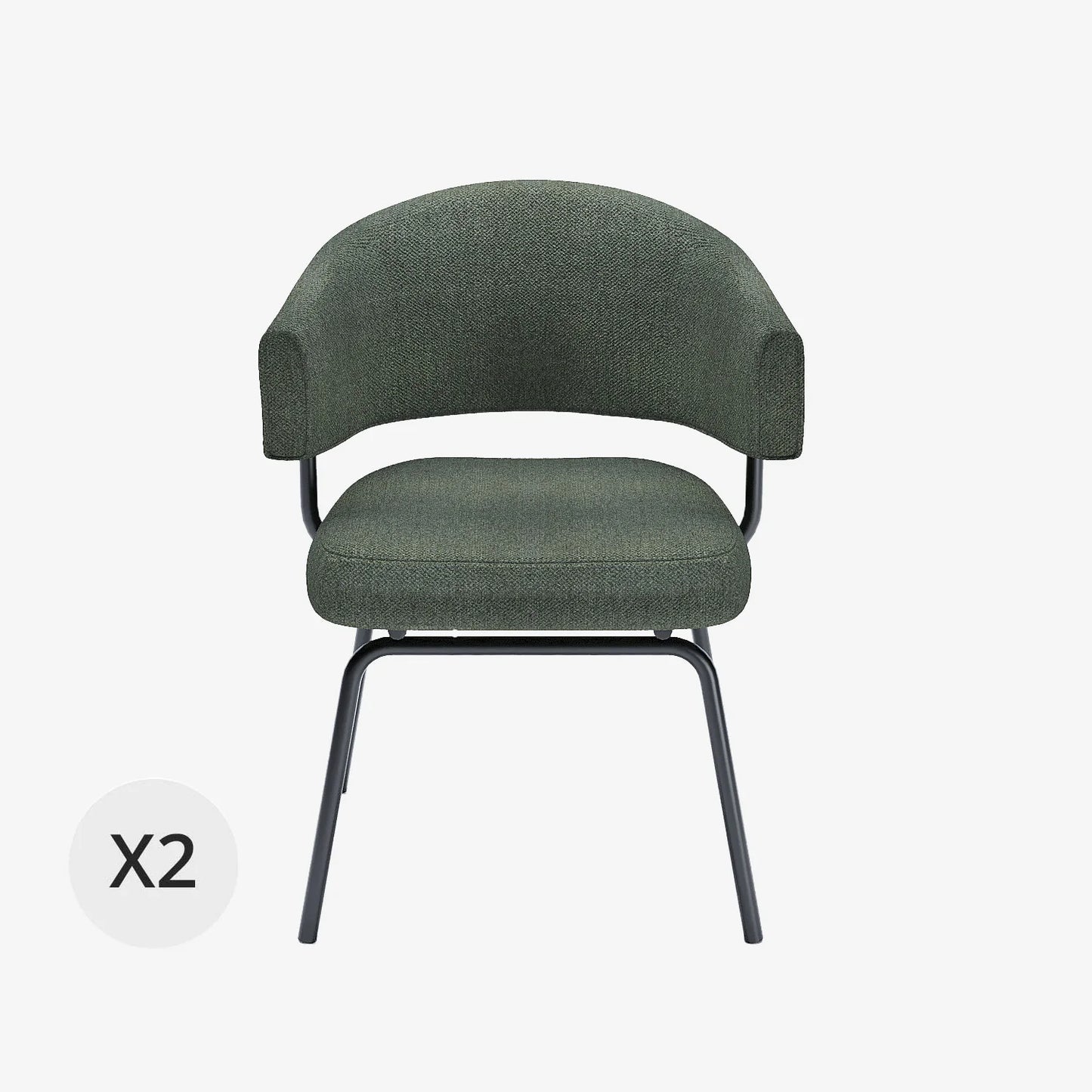 Lot de 2 chaises avec accoudoir tendance en tissu chenille vert Silva