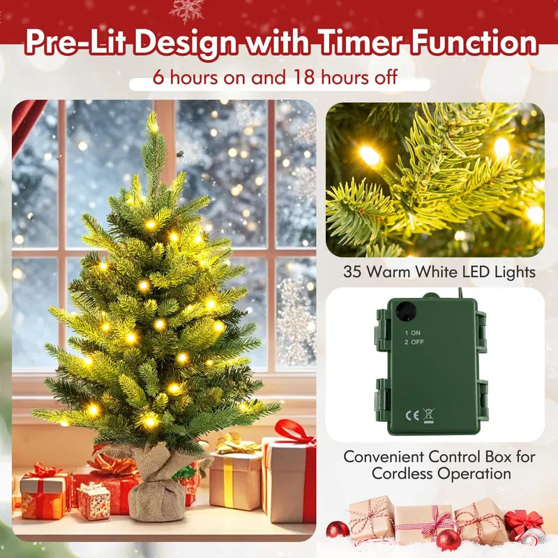 2-Foot Tabletop Pre-Lit Spruce Christmas Tree with 35 Warm White LED Lights