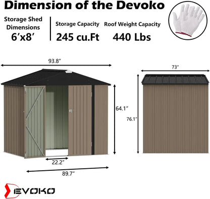 Devoko 5′ x 3′ Corrosion-Resistant Garden Shed  Lockable Steel Outdoor Storage House with Single Secure Door
