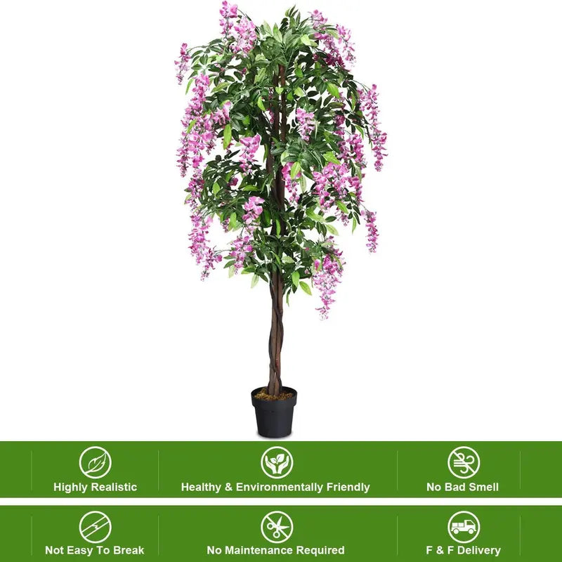 6-Foot Fake Wisteria Tree  Realistic Artificial Greenery in Nursery Pot for Home Decor