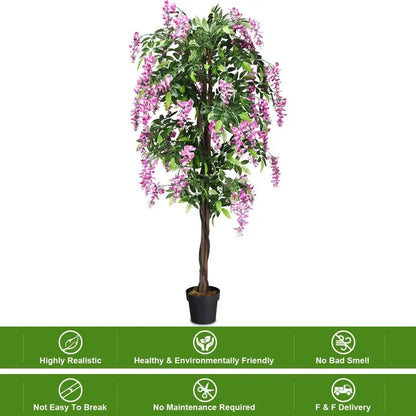 6-Foot Fake Wisteria Tree  Realistic Artificial Greenery in Nursery Pot for Home Decor