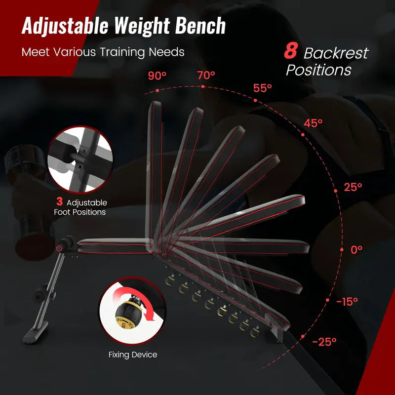 Heavy-Duty Adjustable Weight Bench, Multi-Position Strength Training Station