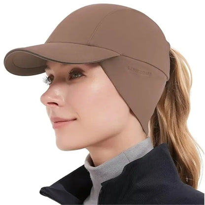 Women’s Fleece Ponytail Hat  Ear-Warming Winter Cap with Reflective Trim