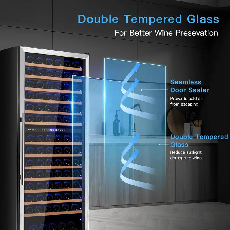 24-Inch Dual-Zone Wine Cooler  154-Bottle Capacity Freestanding or Built-In Refrigerator with Tempered Glass Door, Memory Function & Independent Temperature Control