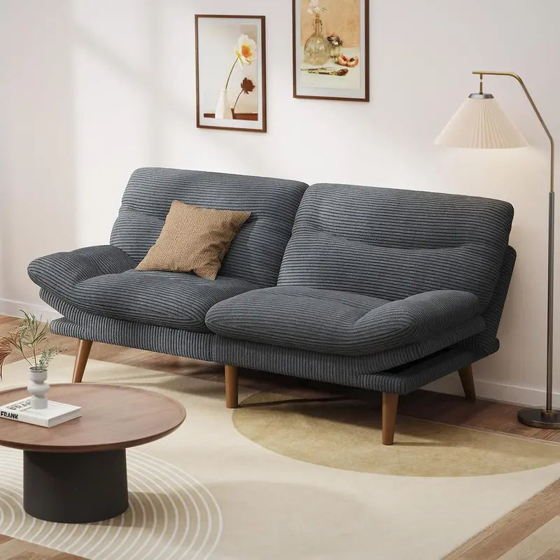 66″ Corduroy Futon Sofa Bed  Space-Saving Convertible Recliner for Studios, Offices & Playrooms
