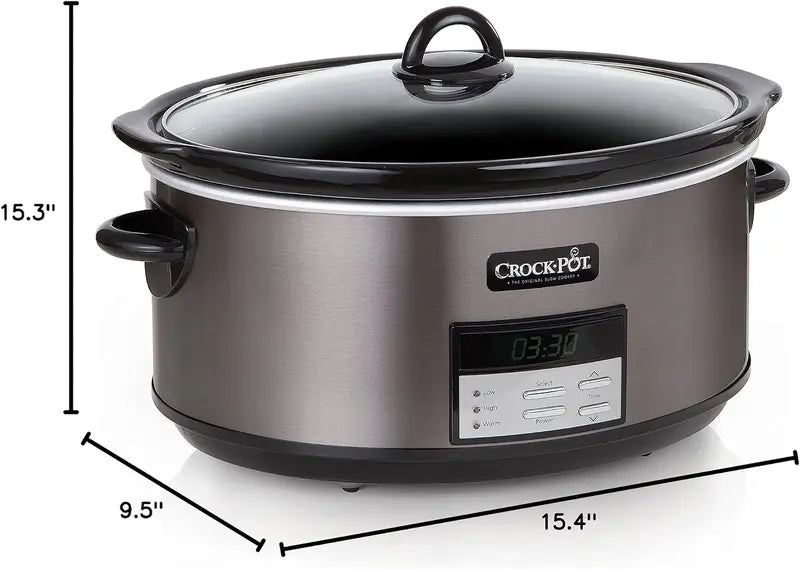 8-Quart Black Stainless Steel Slow Cooker  Auto-Warm Function & Digital Programmable Controls