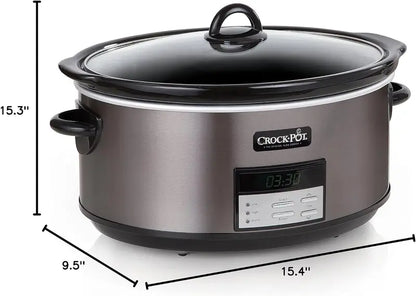 8-Quart Black Stainless Steel Slow Cooker  Auto-Warm Function & Digital Programmable Controls