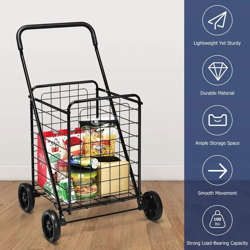 Lightweight Folding Shopping Cart  Wheeled Grocery Trolley for Easy Transport