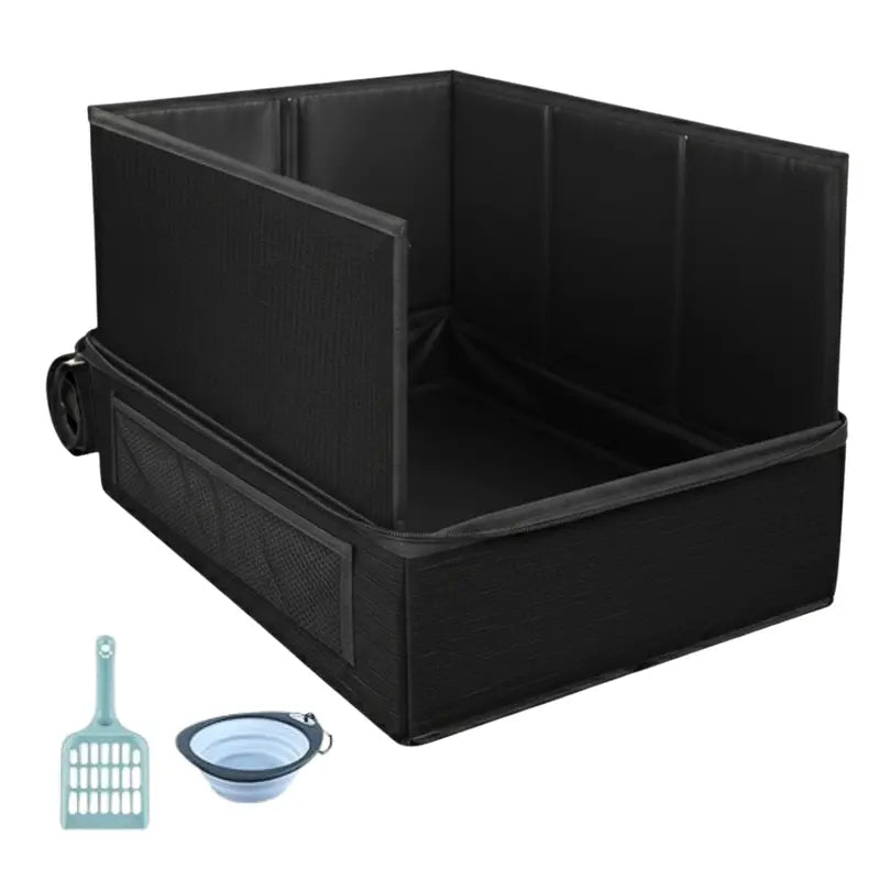 Foldable Zip-Top Travel Cat Litter Box with Integrated Scoop and Collapsible Bowl
