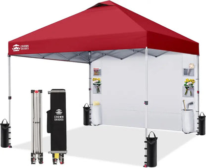 CROWN SHADES 10′ x 10′ Pop-Up Canopy: One-Touch Setup with Center-Lock Mechanism, Integrated Sidewall Pockets, and Portable Beach or Camping Shelter