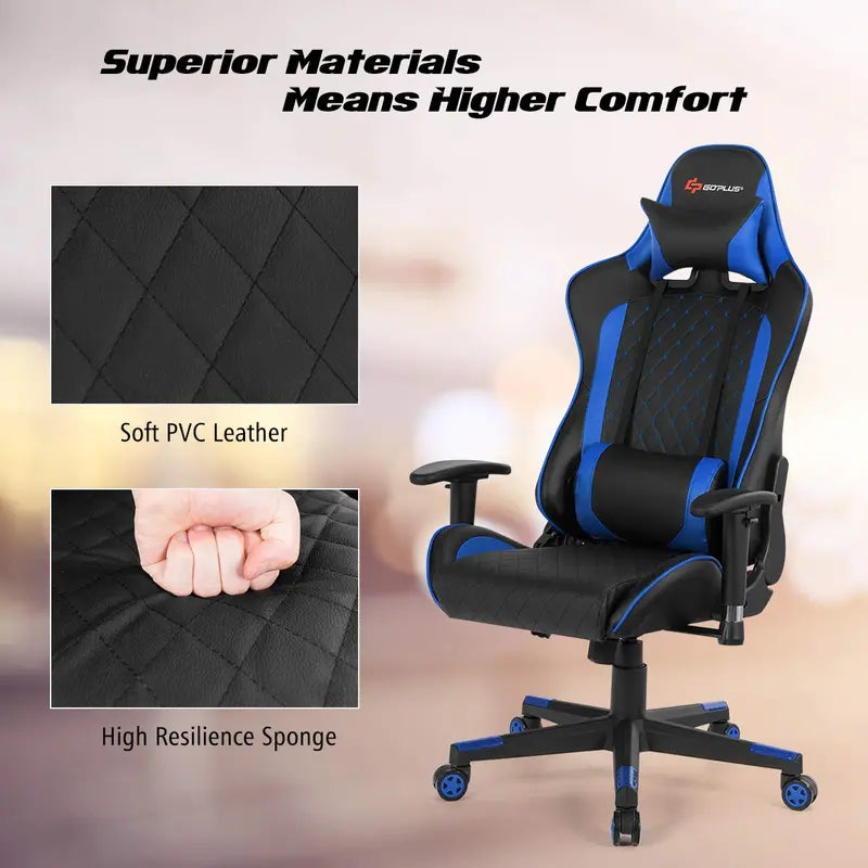 Adjustable Massage Gaming Chair  Reclining Backrest, Height-Adjustable Seat & Armrests