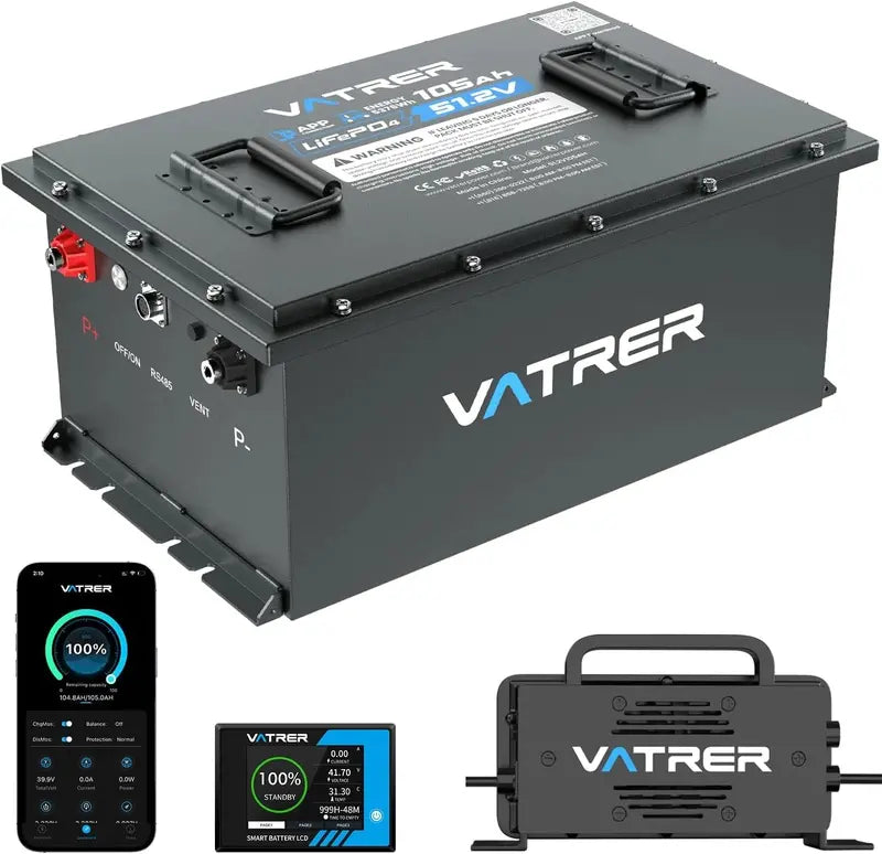 48V 105Ah Lithium Iron Phosphate Battery  Smart BMS, Touchscreen Monitor & Bluetooth App Control