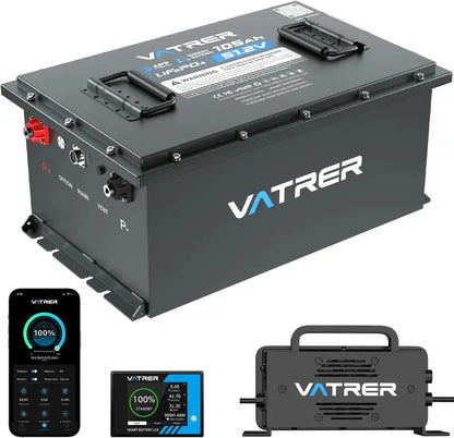 48V 105Ah Lithium Iron Phosphate Battery  Smart BMS, Touchscreen Monitor & Bluetooth App Control