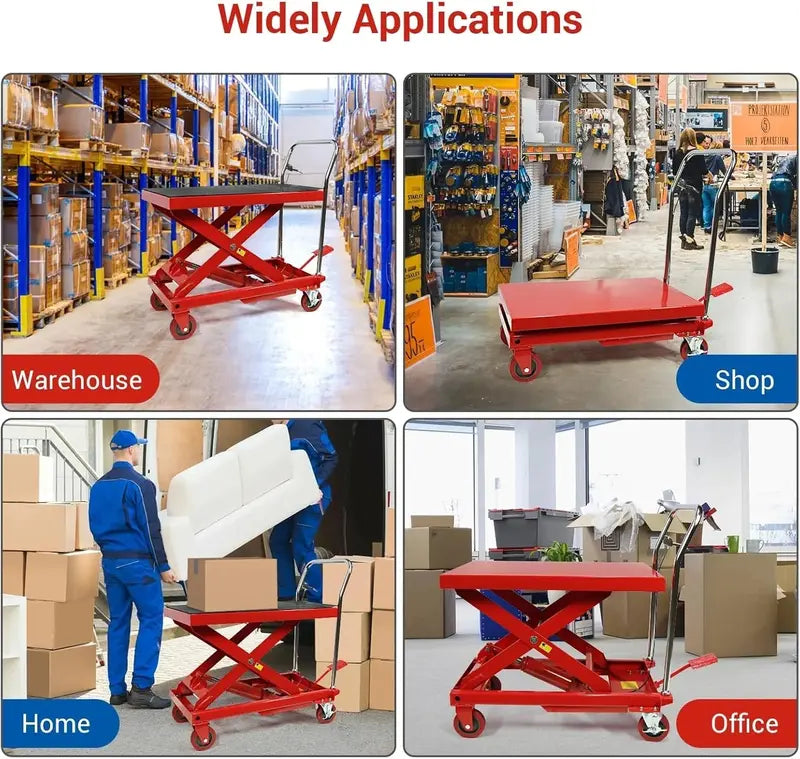 500 lb Hydraulic Double-Scissor Lift Table  30″ Max Height, 4-Wheel Mobility & Non-Slip Surface