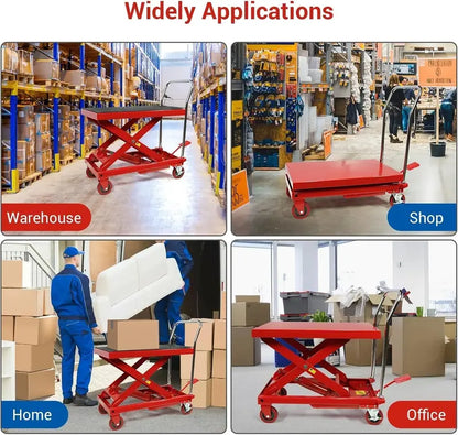 500 lb Hydraulic Double-Scissor Lift Table  30″ Max Height, 4-Wheel Mobility & Non-Slip Surface