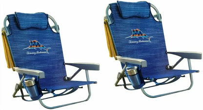 Tommy Bahama Backpack Beach Chairs  2-Pack, Lightweight, Portable, Blue Colorway