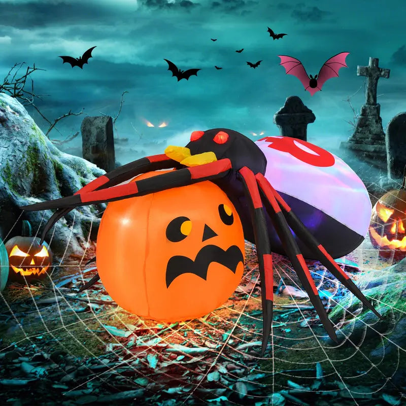 5 ft Inflatable Spider with Pumpkin  Lighted Halloween Yard Decor with Animated Details