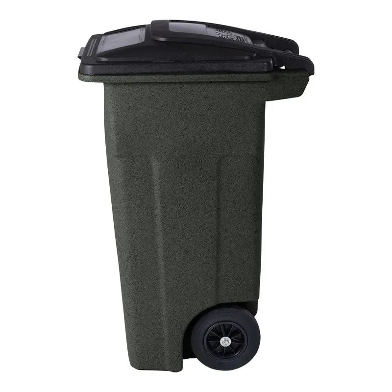 Toter 32-Gallon Greenstone Trash Can  Heavy-Duty Indoor/Outdoor Bin with Quiet Wheels, Hinged Lid, and Weather-Resistant Build