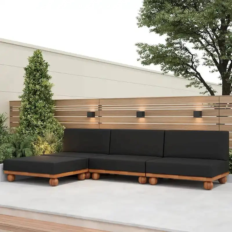 Scott Living Dulcie L-Shaped Acacia Wood Outdoor Sectional  4-Piece Set with Removable Cushions