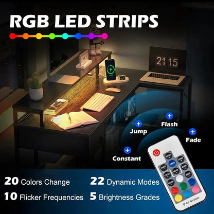 SUPERJARE L-Shaped Gaming Desk  RGB LED Lighting & Ergonomic Design