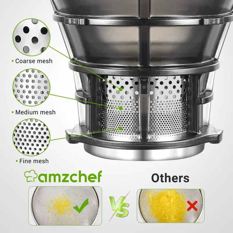 AMZCHEF Masticating Juicer  5.3-Inch Feed Chute, Slow Cold-Press Technology