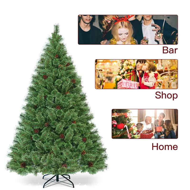 6-Foot Pre-Lit Flowering Christmas Tree  Hinged Artificial Pine with Built-In Lights