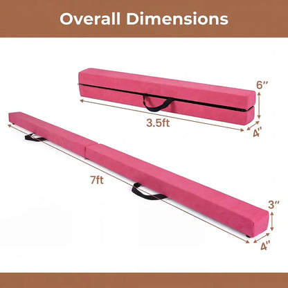 7-Foot Foldable Gymnastics Balance Beam with Non-Slip Foam Surface and Portable Design