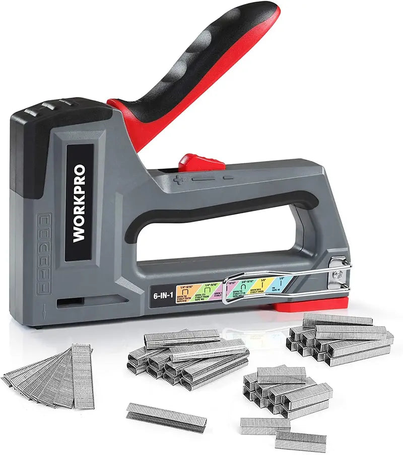 WORKPRO 6-in-1 Manual Upholstery Stapler  Pink Ribbon Finish Multi-Function Nail Gun