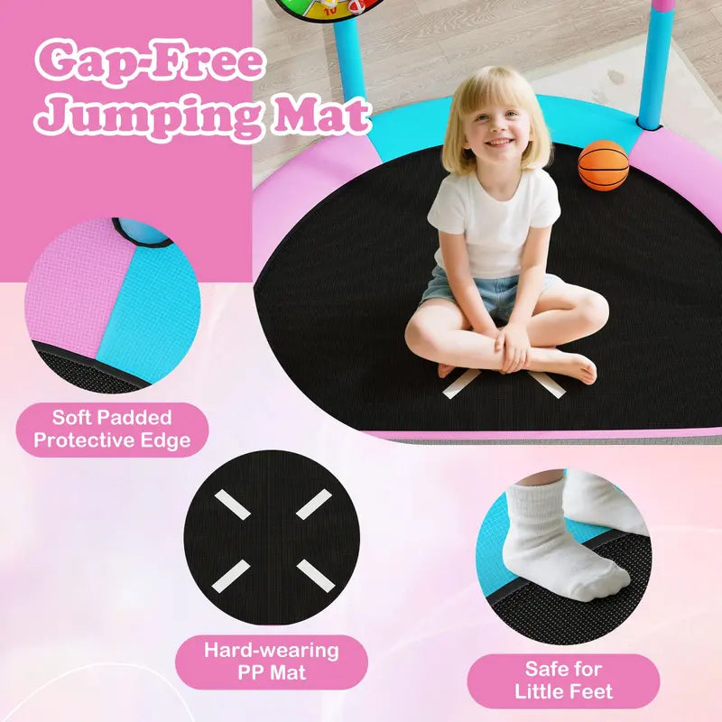 60-Inch Toddler Trampoline  Safe Recreational Bouncer with Basketball Hoop for Ages 36