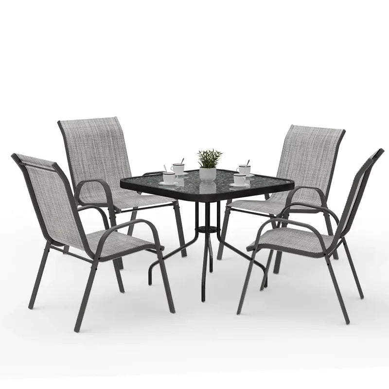 Amopatio 5-Piece Outdoor Dining Set Including Patio Table and Four Chairs