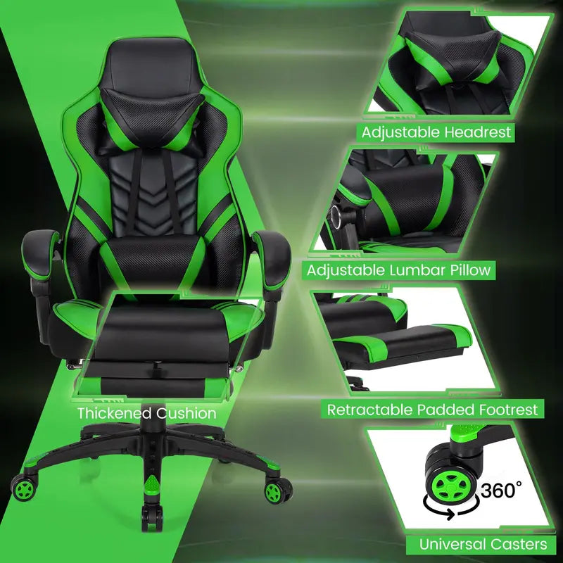 Ergonomic Gaming Chair with Built-In Footrest and Customizable Lumbar Support